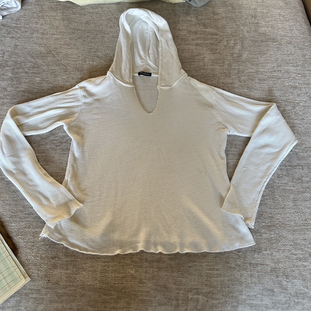 Brandy Melville,  waffle knit White Hooded long sleeve